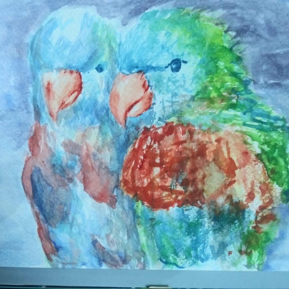 Parrots Original Watercolor Painting Wall Art Love Birds Handmade Artisan - Picture 3 of 10
